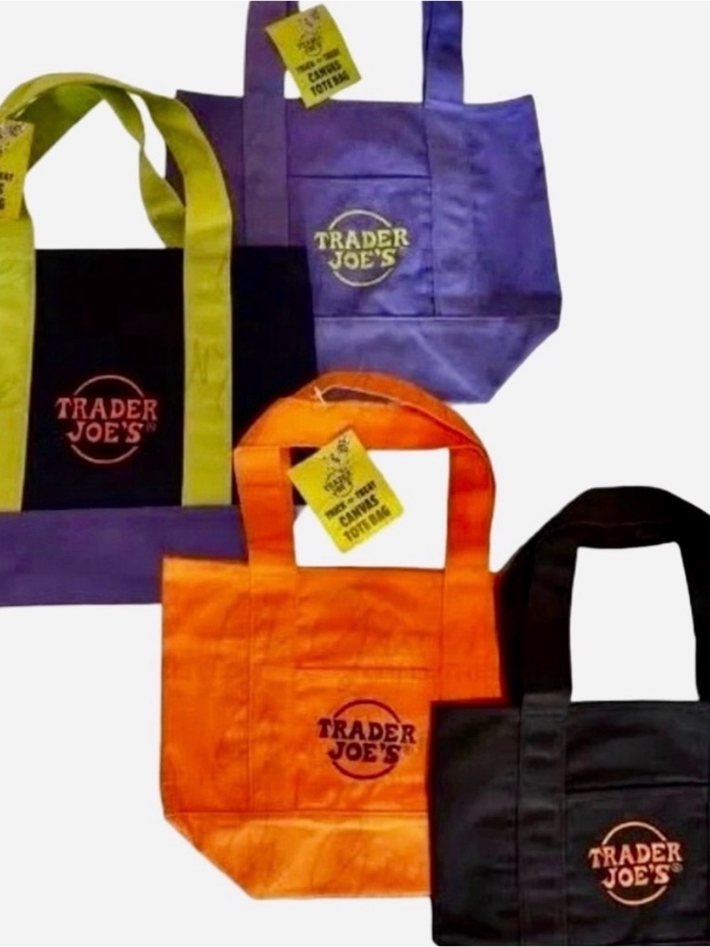 NWT Trader Joe's Halloween Mini Canvas Tote Bags Set of 4 Kitchen Decor